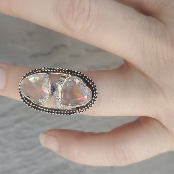 New Absolutely Stunning Heart Shaped Mystic Quartz Crystal 925 Silver Ring. - Picture 4 of 16